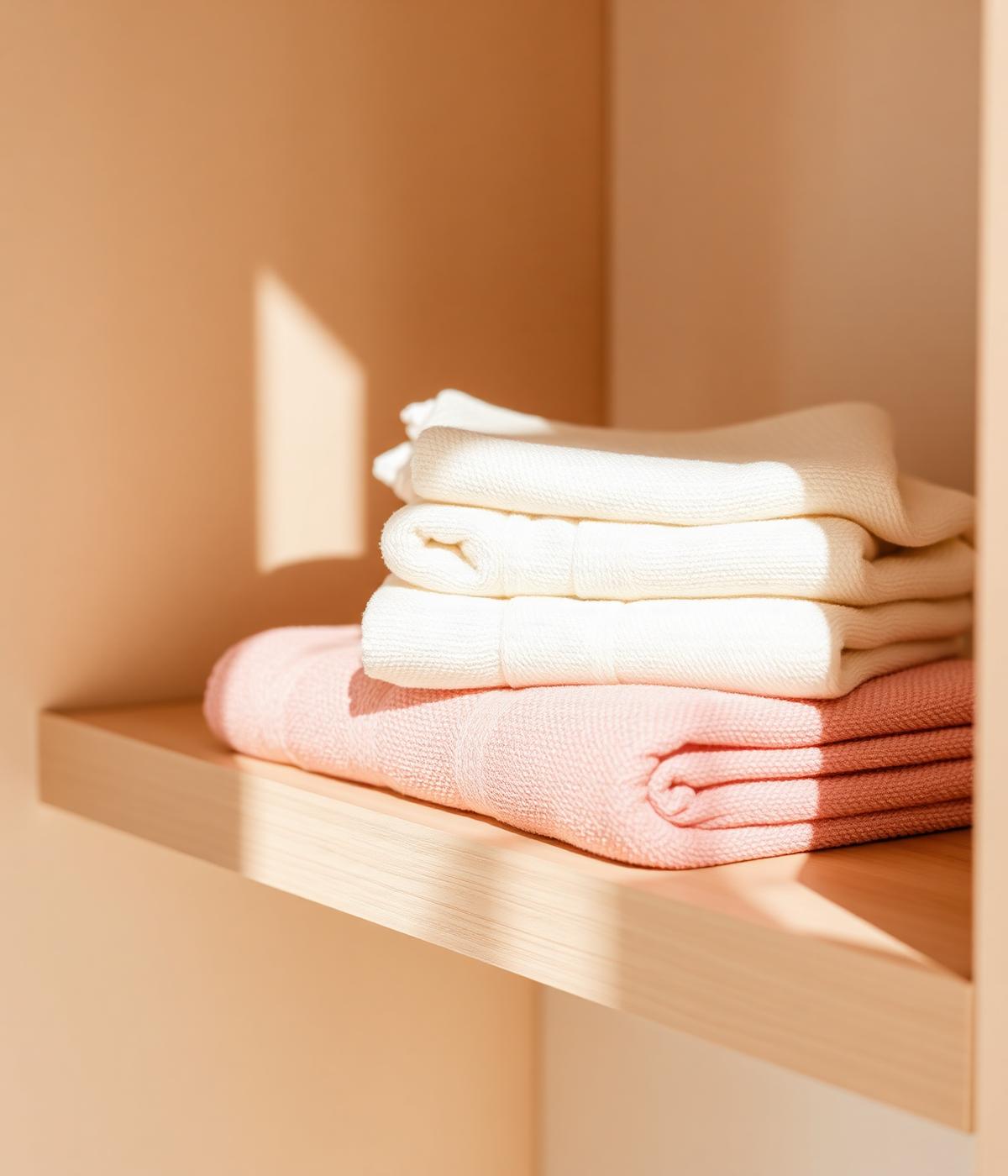 Stack of blush and cream folded towels